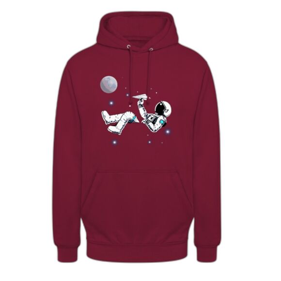 MAN Red Pull-Over Hoodie Astronaut playing Paper Airplane Kangaroo Pocket Sz S - Picture 1 of 9